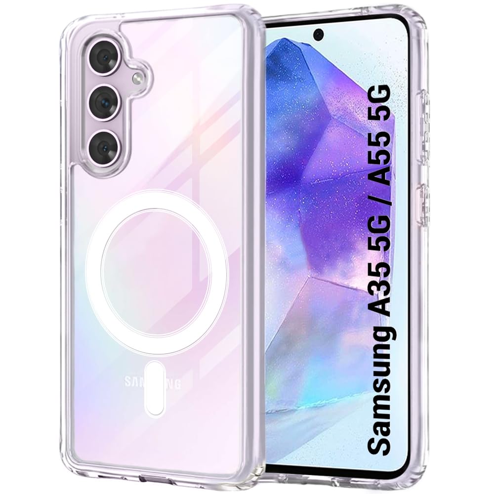 TheGiftKart Ultra-Hybrid Back Case Cover for Samsung Galaxy A35 5G / A55 5G Compatible with MagSafe | Hard Crystal Clear Back | Shockproof Bumper Cover for Samsung A35 / A55 5G (PC & TPU, Transparent)