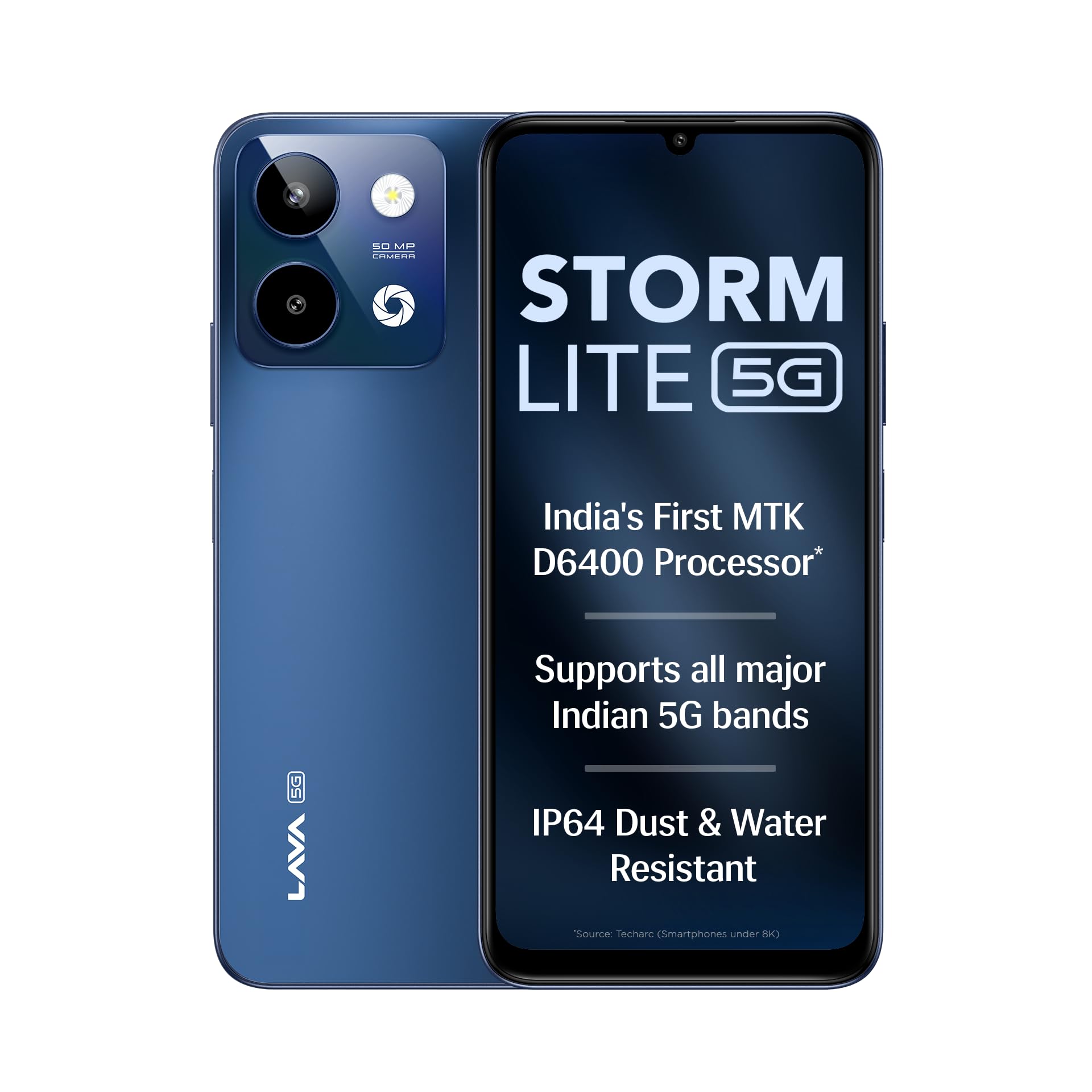 Lava Storm Lite 5G (Astral Blue, 4+4*GB RAM, 128GB Storage) | India's First MTK Dimensity 6400 Processor | 50MP AI Camera | IP64 Rated | 120 Hz Display | 5000mAh Battery | Supports All 5G Bands
