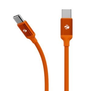 Zebronics Type C - Type C Cable, 60 Watts, Upto 480Mbps Data Sync, Fast Charging, 1 M, Compatible with iPhone 15 & 16 Series, iPad, MacBook, Samsung, Android (Wattz 60CC6, Orange)