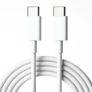 KALIAT Usb Type C to Type C Cable Fast Charging Nylon Braided C Pin Charger Cable Original for iPhone 15/15 Pro max/15 Plus, Samsung Galaxy, iPad, MacBook Tough and Durable 60W PD & High-Speed White
